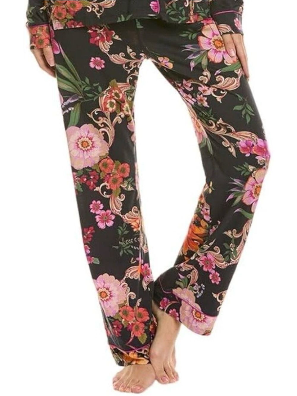 Johnny Was Pocca pajama pants only black floral pima cotton size XXL